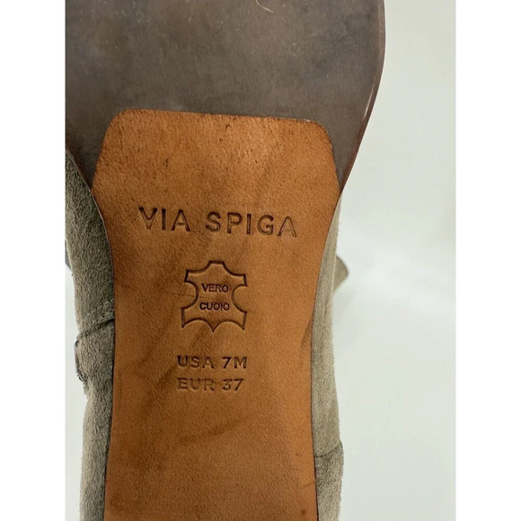 Via Spiga Side Zip Suede Tan Bootie US 7 M EUR 37 Block Heel Easy Wear - Picture 8 of 10